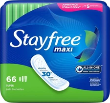 Stayfree Maxi Pads for Women, Super Protection Absorption - 66 Count