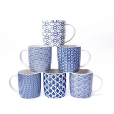 Set of 6 11.5 oz Coffee Mugs with Blue and Ounces, Mug 6