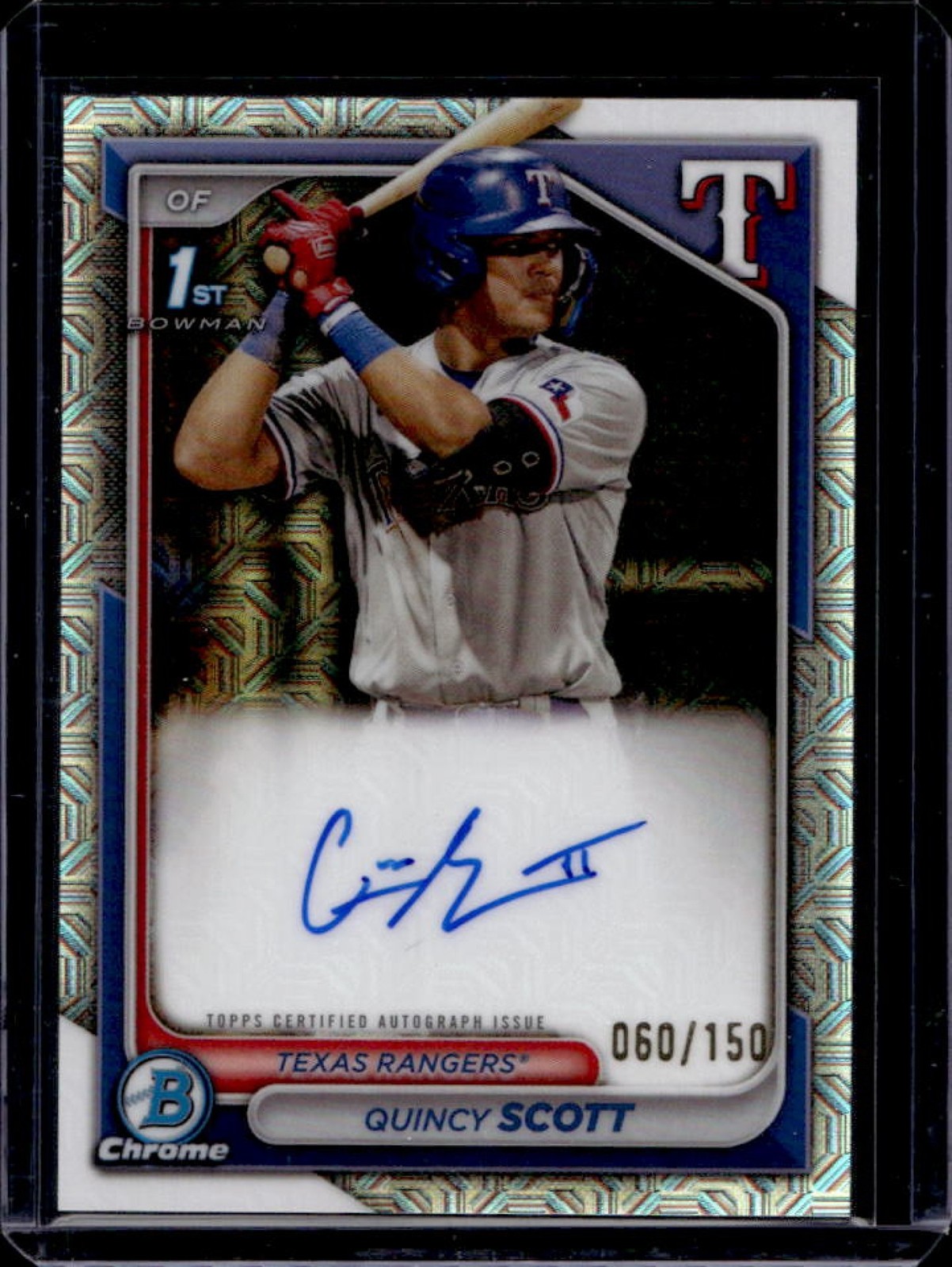 2024 Bowman Chrome Quincy Scott Auto HTA Choice Refractor 1st #/150 Rangers