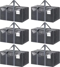6 Pack Extra Heavy Duty Large Moving Bags with Strong Zipper & 6 Pack, Gray 