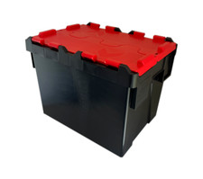 5 x Storage Box & Lid / Attached Lid Containers / Tote Box / - 400 x 300 x 306mm