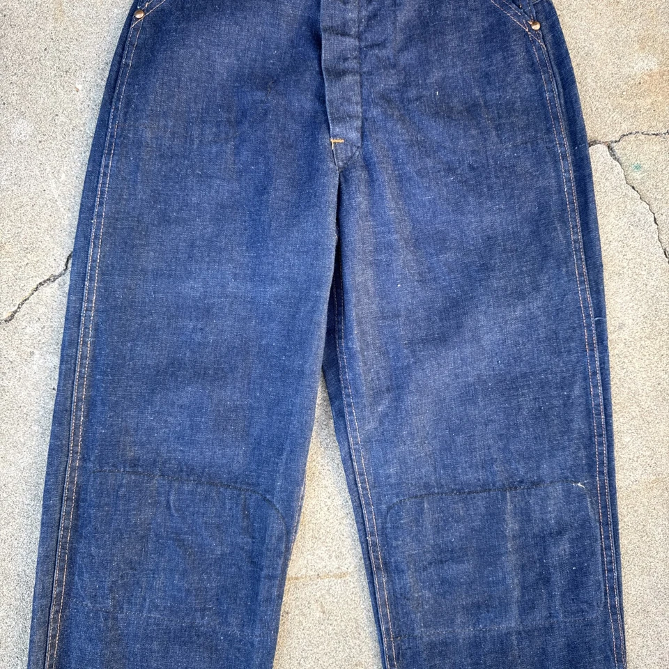Pantalones de mezclilla vintage años 40 años 50 cintura alta jeans peto ropa deportiva occidental Foto 3 de 4