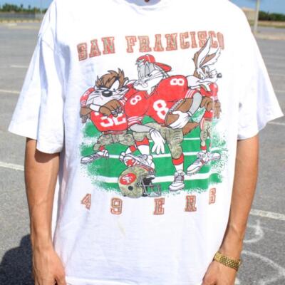 1993 Looney Tunes x Taz San Francisco 49ers White short sleeve T shirt NH6906