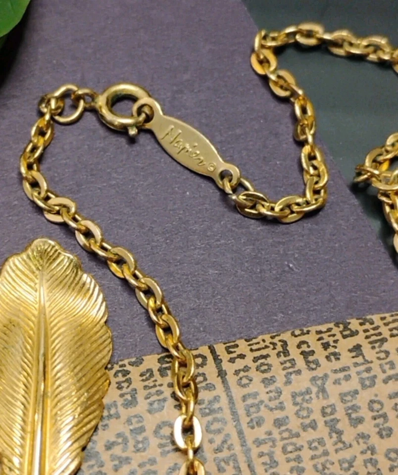 设计师 NAPIER 镀金黄铜 16 英寸项链带曲线羽毛叶吊饰! — 第 4/4 张图片