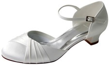 HBH Satin Brautschuhe,ausgepolstert,mit Lederriemchen,3cm Absatz,Farbe:Elfenbein