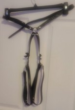 FAUX BLACK LEATHER BONDAGE HARNESS GARTER BELT SILVER HARDWARE BOW DETAIL ADJUST