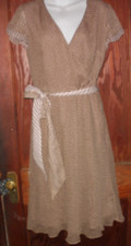 Adrianna Papell Coca Brown Dotted Fully Lined Faux Wrap Crepe Dress Size 10