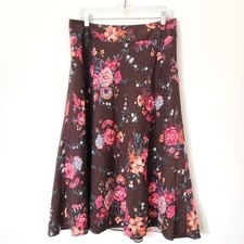 Vintage Pendleton Floral Midi Skirt Size 14 Silk Brown Pink Y2K Cottagecore Boho