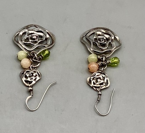 Vintage Sterling Silver 2-Tiered Rose Bloom Earrings - Picture 5 of 12
