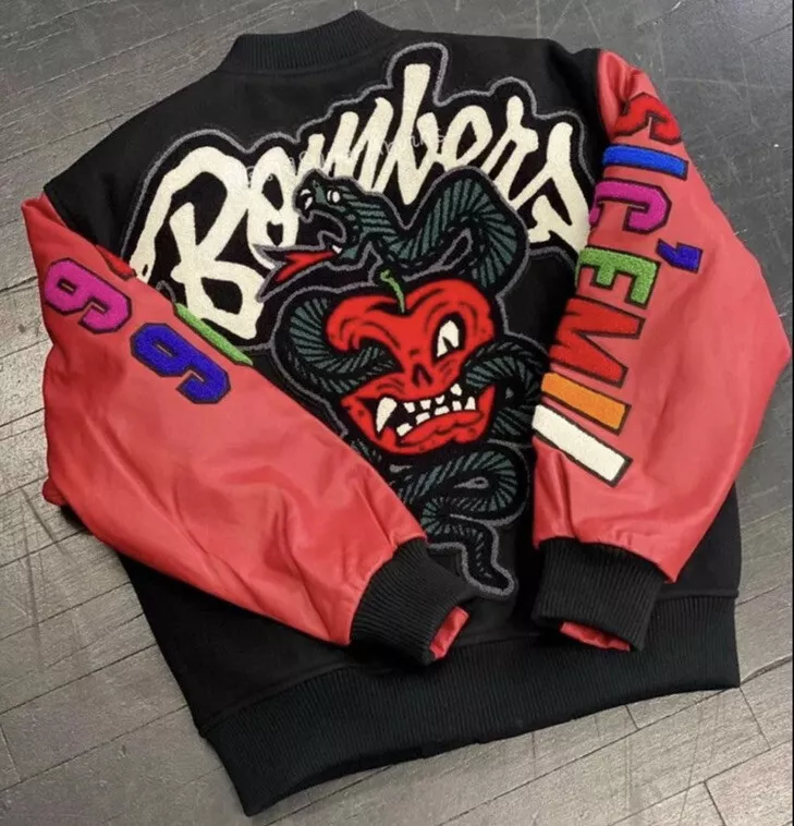 Red Black Supreme Bone Varsity Jacket - Maker of Jacket