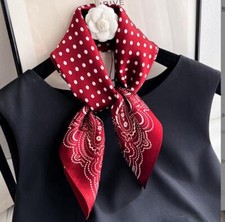 100 Silk Scarf Women Fashion Red wave point Kerchief Small Square Bandana 53cm