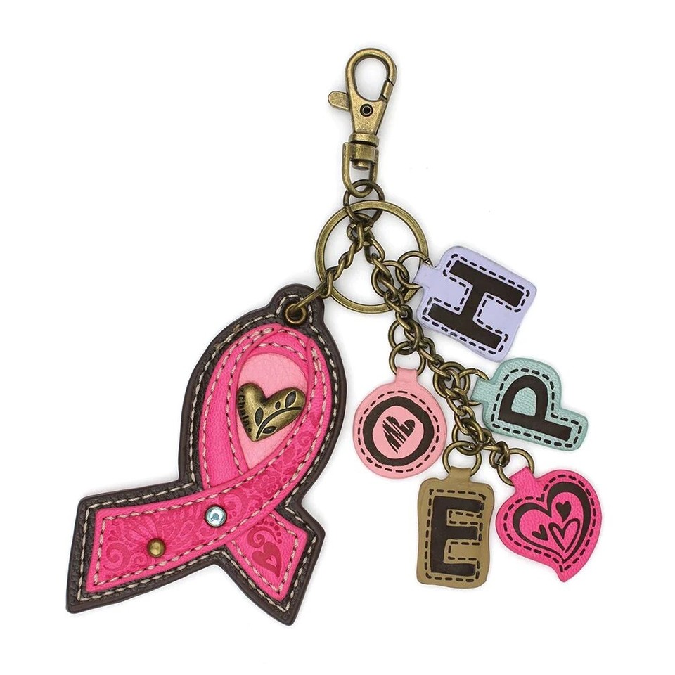 CHALA Purse Charm Keychain - Cross+Faith Design, Faux Leather With Antique Brass Hardware, Decorative Key Fob
