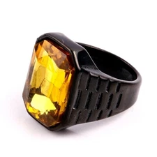Classic Retro Square Yellow CZ Wedding Ring Stainless Steel Black Ring Size 7-13