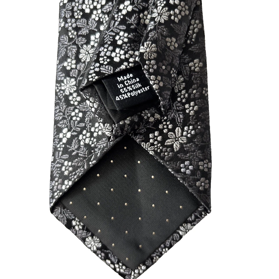 Corbatas Dockers Skinny para hombre mezcla seda flores plateadas en negro 60x2 3/4" Foto 3 de 4