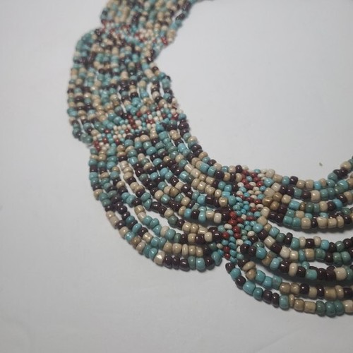 Multi Strand Multi Color Beaded Scalloped Necklace Adjustable Aztec-Inspired - Picture 5 of 9