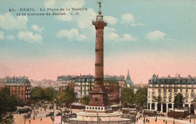 Vintage Postcard 1910's La Place de la Bastille Colonne de Julliet Paris France