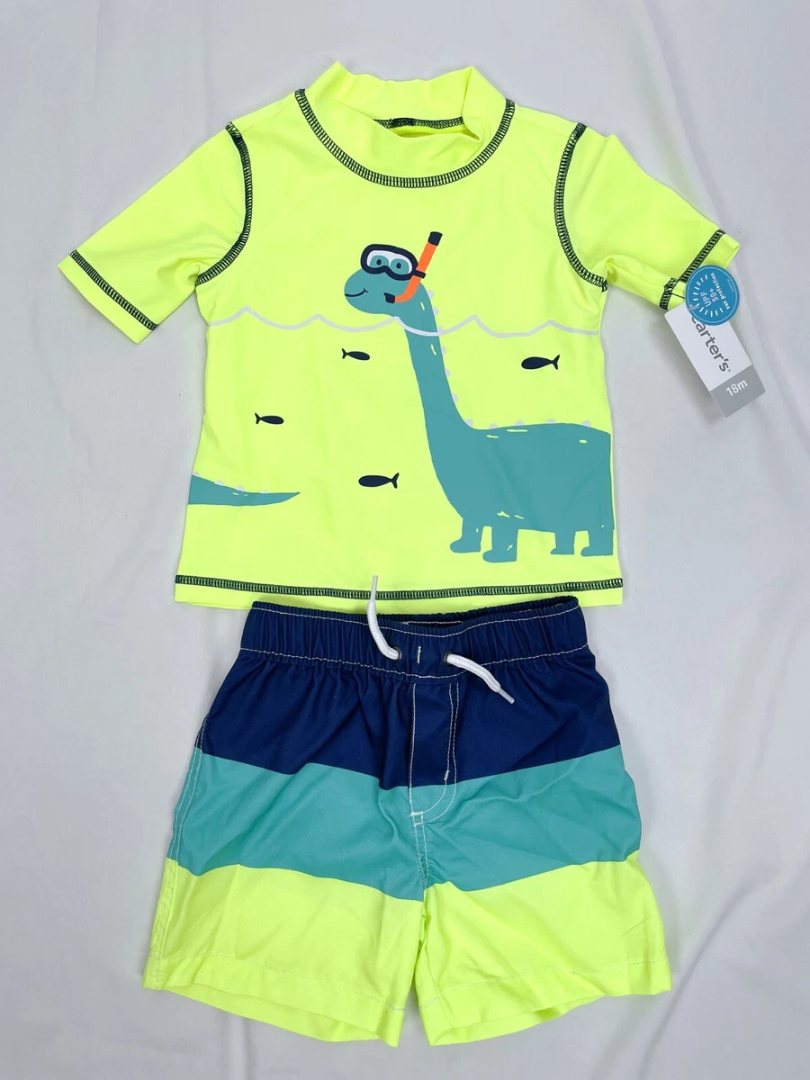 New Carter s Boy 18m Swim Top Rash Guard Trunks Shorts Dinosaur Short Sleeve
