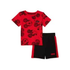 Mickey Mouse Graphic T-Shirt and Knit Short-Red-12M-NWT