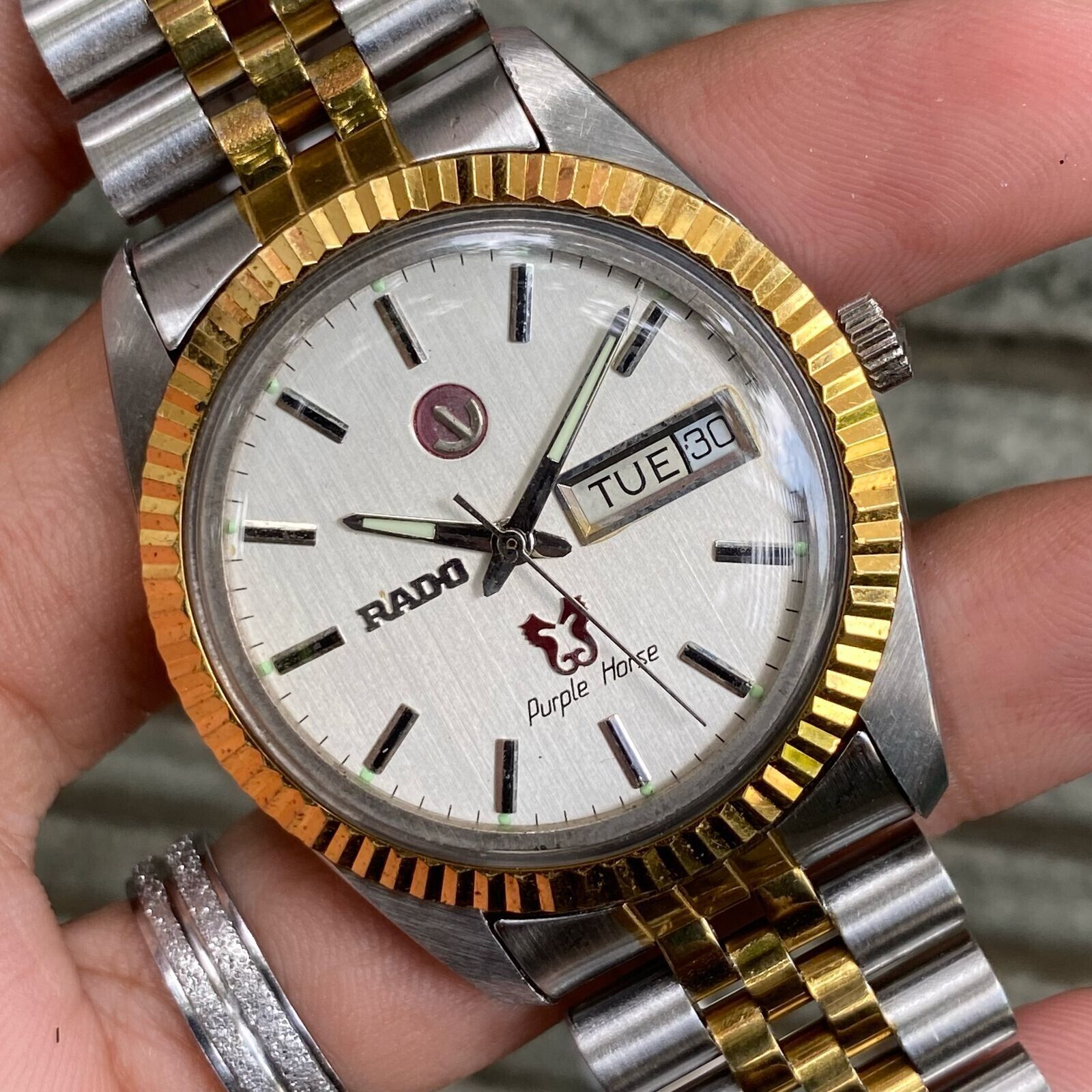 Vintage Rado Purple Horse Automatic Day Date Swiss Men's Watch