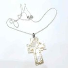 925 Sterling Silver Chain MOP Engraved Religious Cross Pendant Jewelry