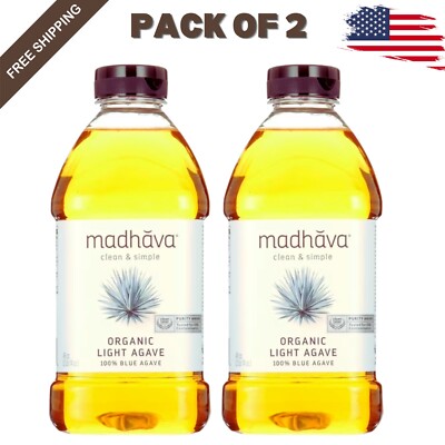 2-Pack MADHAVA Organic Light Agave 100% Pure Blue Agave Nectar Sweetener 46oz