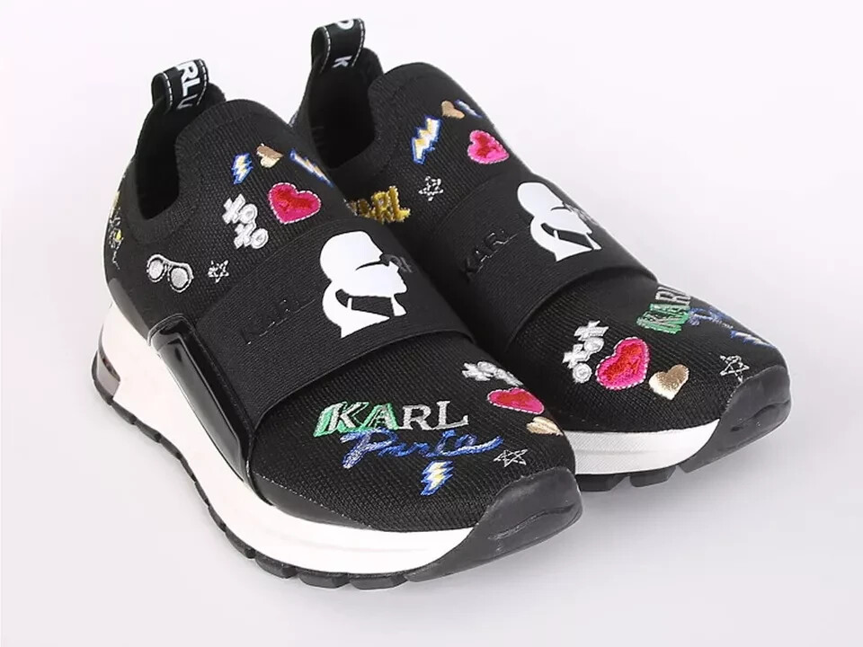KARL LAGERFELD スリッポン スニーカー 革 KARL LAGERFELD PARIS MATTIA EMBROIDERED SLIP ON TENNIS SHOES