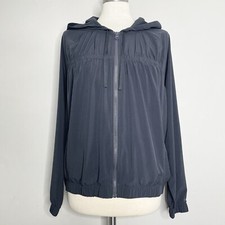 Z by Zella Lightweight Ruched Full Zip Up Hooded Windbreaker Jacket Gray Size L