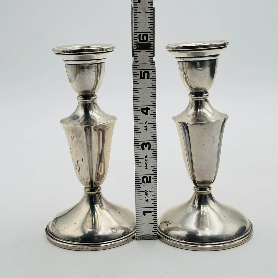 Пара винтажных утяжеленных подсвечников из стерлингового серебра El-Sil-Co X дюймов РЕДКИЕ - Изображение 2 из 4