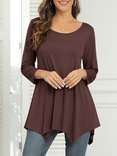 Plus Size Tops for Women Fall Tunic Tops to Wear with Leggings 3/4 2X Coffee - Picture 5 of 5