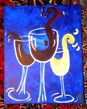 Beautiful 16x20" Hand Painted Artwork Cocktails Canvas Painting Signed