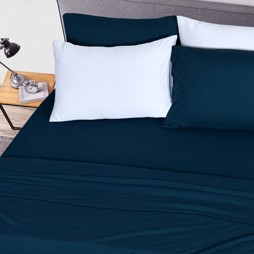 Cotton Jersey Knit Fabric 4 Piece Stretchy Bed Sheet Set Twin XL/Queen/King Size - Picture 92 of 114