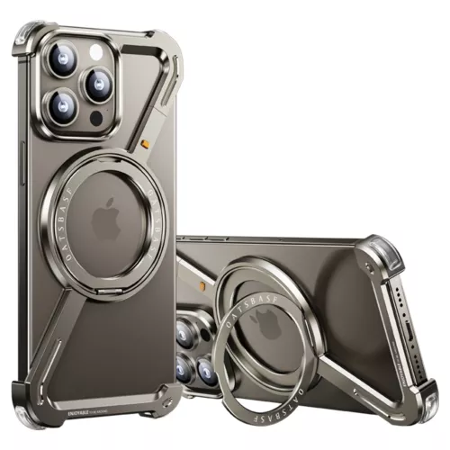 for iPhone 15 14 13 Pro Max Metal Frameless Z Case Aluminum Bumper Kickstand - Imagen 9 de 16