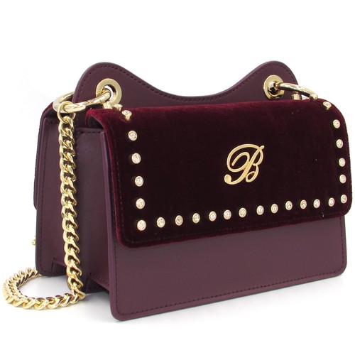 BLUMARINE Designer Elegante Bordeaux Velluto \u0026 Leather Borsa da Sera con  cristalli | eBay