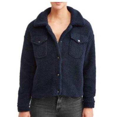 NWT Jason Maxwell Blue Sherpa Fleece Snap Button Up Jacket Juniors Size Small