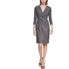 Calvin Klein Petite Glitter-Knit Twisted Sheat  BlackSilver  Dress Size-2