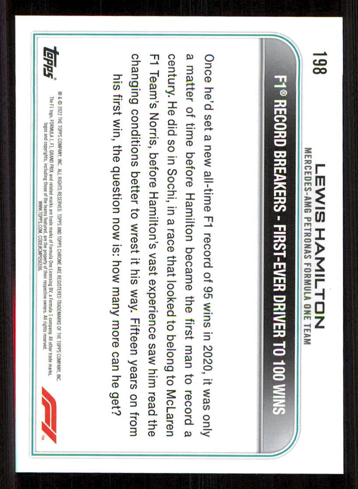 2022 Topps Chrome Formula 1 #198 Lewis Hamilton AW - Image 2 of 2