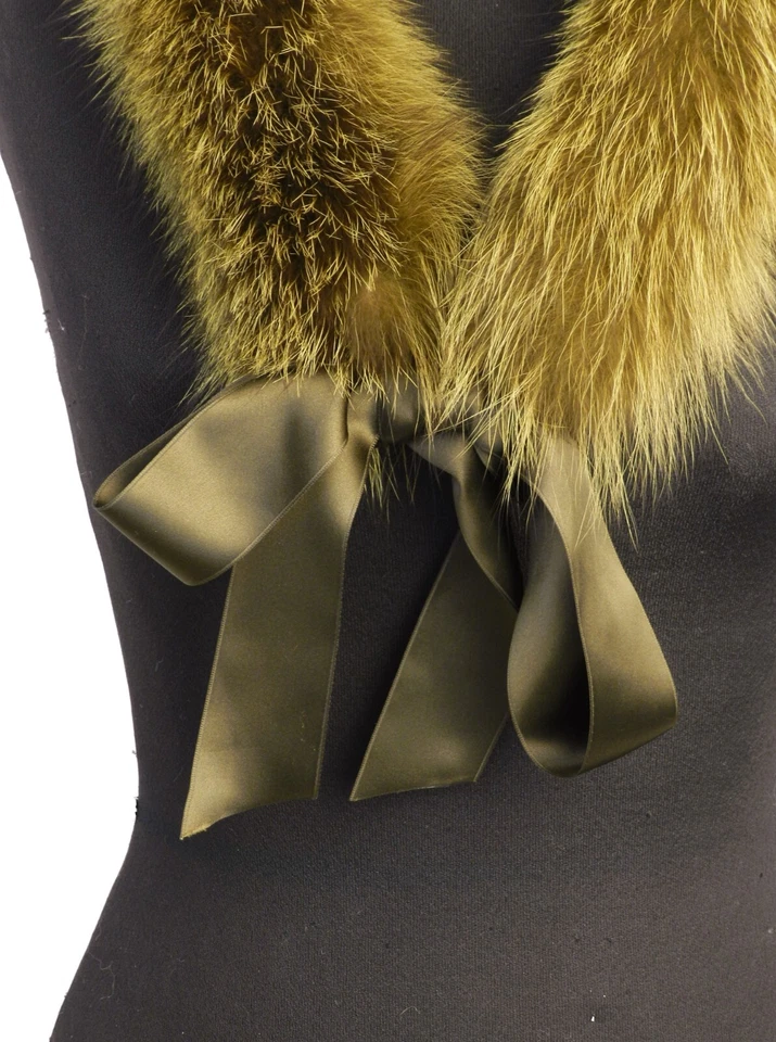 Collo Vera Pelliccia Mourmasky Sciarpa Stola Tubolare Raccoon con Nastro Raso Foto 4 de 4