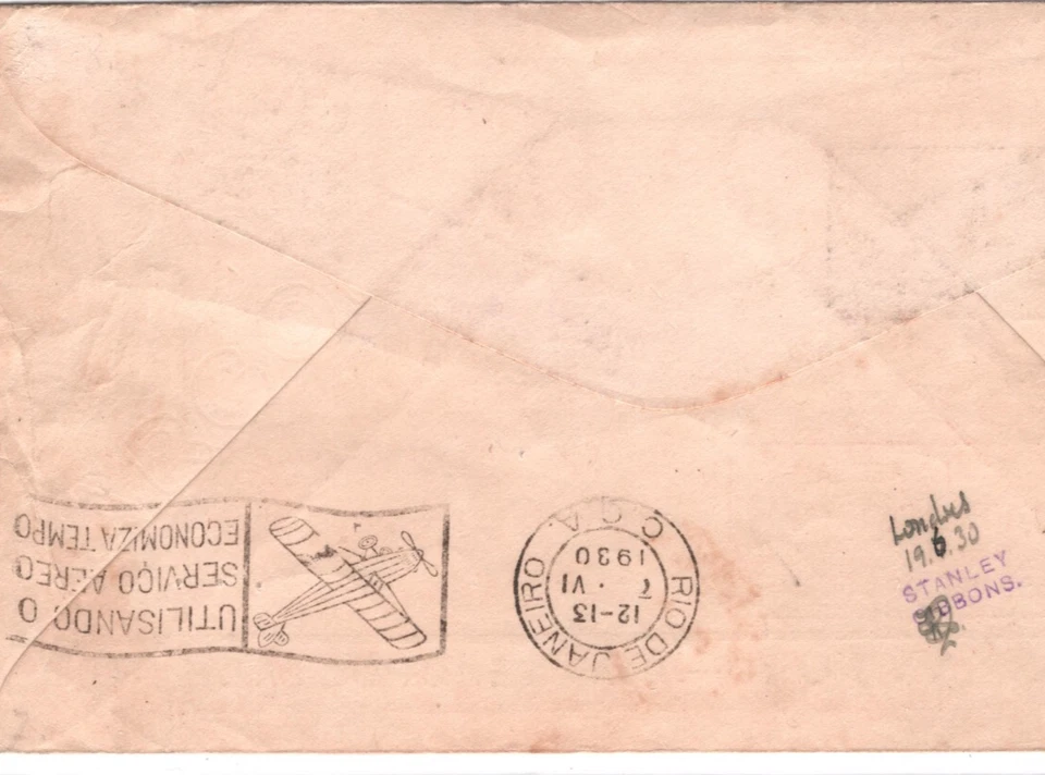 BRAZIL Cover 1930 Airmail *MERMOZ* TRANSATLANTIC FIRST FLIGHT FRANCE London KT70 - Image 2 of 4