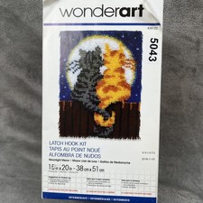 WonderArt Latch Hook Kit MOONLIGHT MEOW 15" x 20" NEW Cats Rug Hook Included