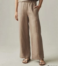 American Giant NWOT Linen Pants Wide Leg Pockets Elastic Wais t Brown