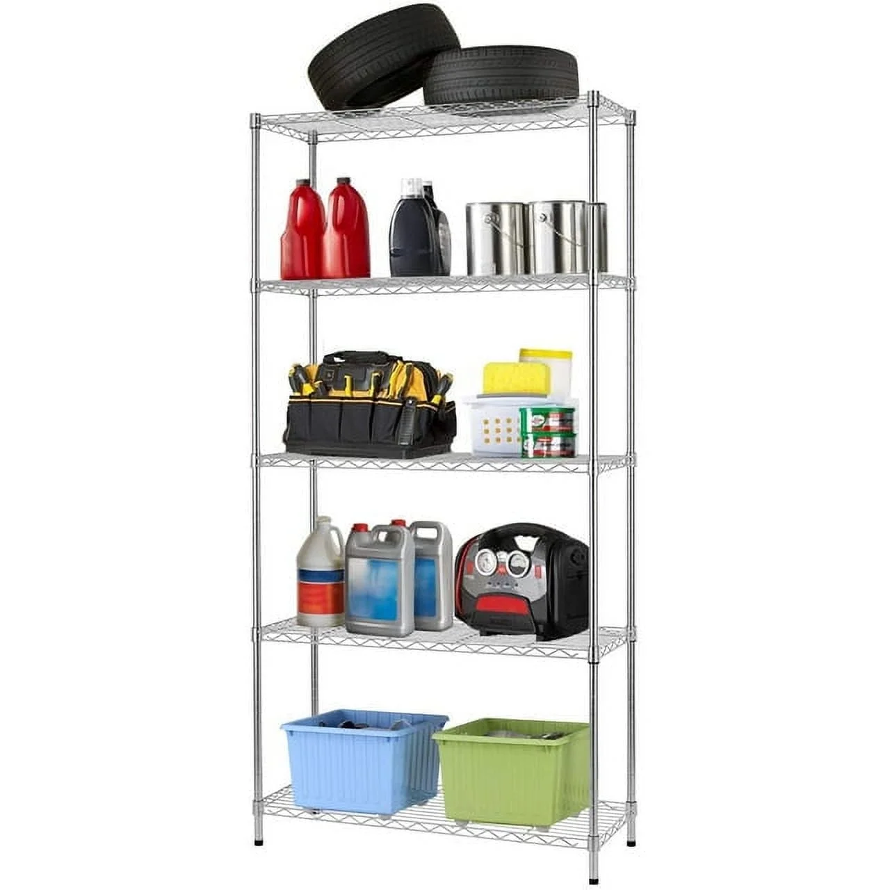 5-Tier Heavy Duty Chrome Wire Shelving Unit 1250Lb Capacity