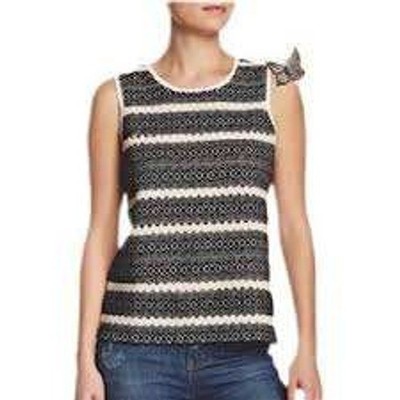 Lucky Brand Women's Small Black Cream Crochet Woven Sleeveless Top