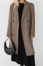 Oak + Fort Brown Plaid Wool Blend Double Breasted Coat Lined Size L NWT Sold Out