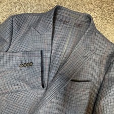 VTG Stafford Classic Fit Men 46S Blue Plaid Pure Wool Tweed Sport Coat