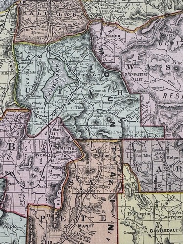 1898 Map UTAH Rand McNally 21.5" x 14.5" Page, Each COUNTY Colored - Picture 7 of 17