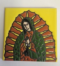 Azulejo de Terracota 4" Nuestra Señora de Guadalupe Virgen María, Manos Decorativas de Oración.