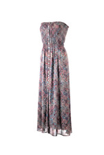 Women's Strapless Maxi Dress Sz S Paisley Smocked Bodice Button Front Slit Lined