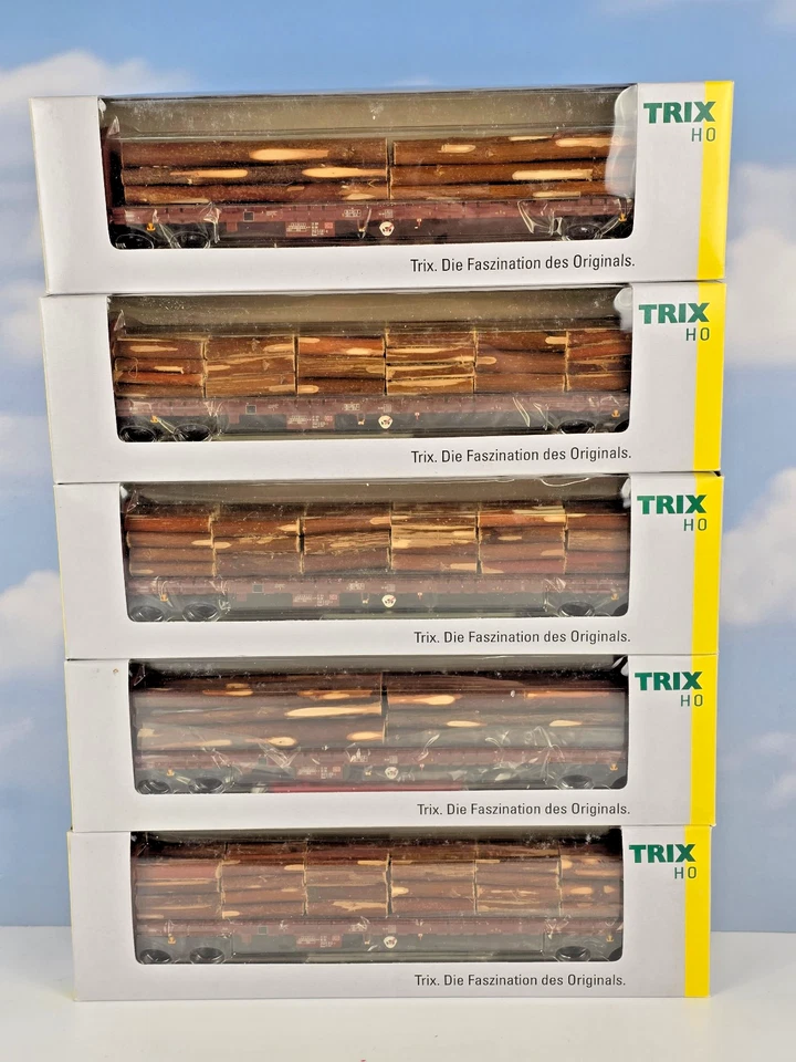 (4458) Trix H0 24109 Set mit 5 Holztransportwagen in OVP - Bild 2 von 4