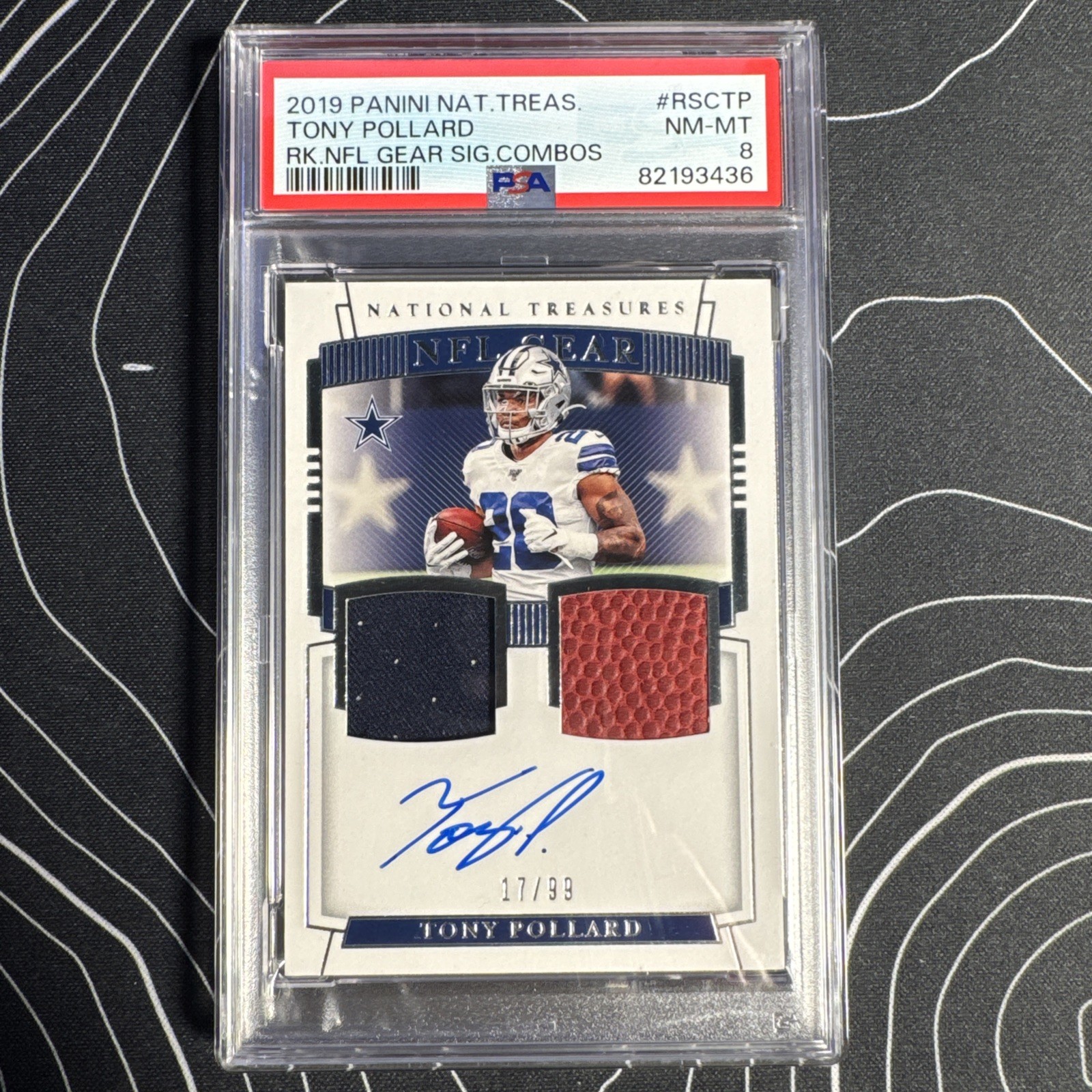 2019 Panini National Treasures Tony Pollard Rookie Patch Auto /99 PSA 8 RSC-TP