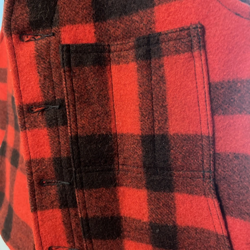 Chaleco de Lana Filson Mackinaw Talla 40 Bolsillos Rojo Cuadros HECHO EN EE. UU. VINTAGE Foto 4 de 4